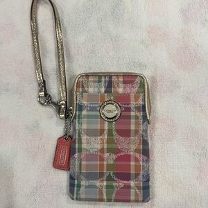 Coach Plaid Wristlet with Gold Accents